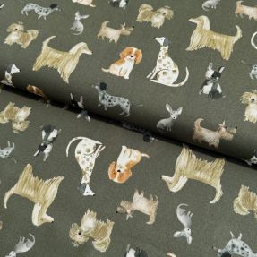 Cotton fabric Dogs army green