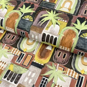 Decoration fabric Tropical cottages brique digital print