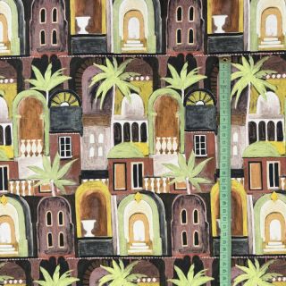 Decoration fabric Tropical cottages brique digital print