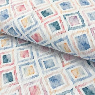 Double gauze/muslin Geo watercolour blue digital print