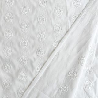 Cotton fabric VOILE Embroidery Dotty flowers white