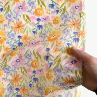 Cotton fabric VOILE Flower meadow peach digital print