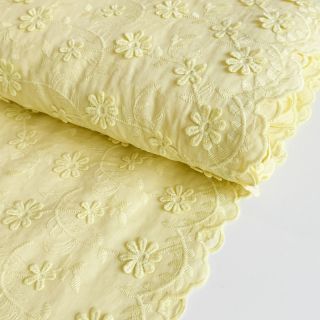 Cotton fabric VOILE Embroidery flowers yellow