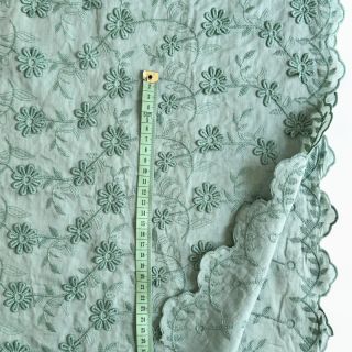 Cotton fabric VOILE Embroidery flowers old green