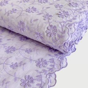 Cotton fabric VOILE Embroidery flowers lilac