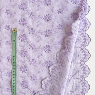 Cotton fabric VOILE Embroidery flowers lilac