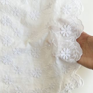 Cotton fabric VOILE Embroidery flowers white