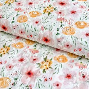 Cotton fabric EMBROIDERY Little flowers white digital print