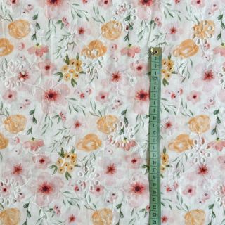 Cotton fabric EMBROIDERY Little flowers white digital print