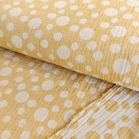 Double gauze/muslin JACQUARD Dots dark yellow