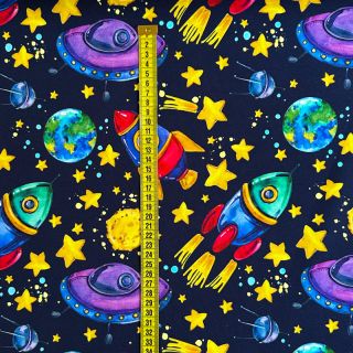 Sweat fabric Planets and rockets design B digital print