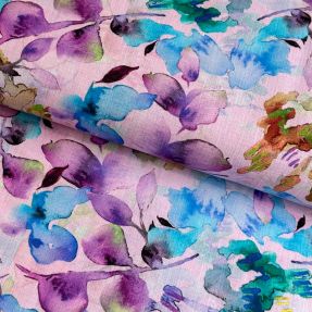 Linen cotton Aquarel leaves RAMIE purple digital print