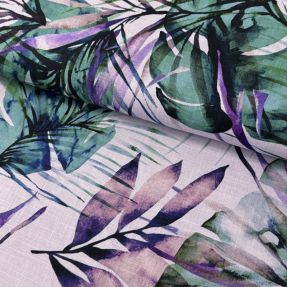 Linen viscose Tropical leaves purple digital print