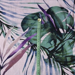 Linen viscose Tropical leaves purple digital print