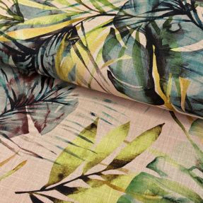 Linen viscose Tropical leaves green digital print