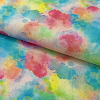 Linen cotton Abstract flowers RAMIE blue digital print