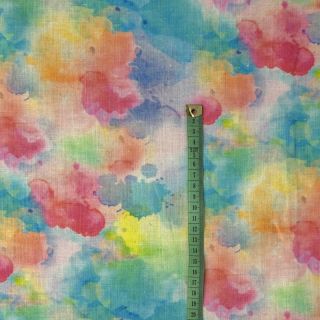 Linen cotton Abstract flowers RAMIE blue digital print