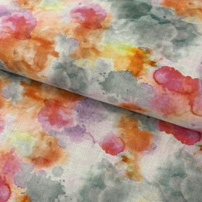 Linen cotton Abstract flowers RAMIE orange digital print