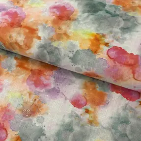 Linen cotton Abstract flowers RAMIE orange digital print