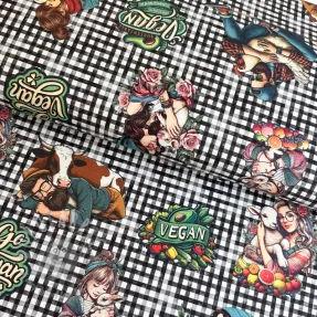 Decoration fabric Vegan black check digital print