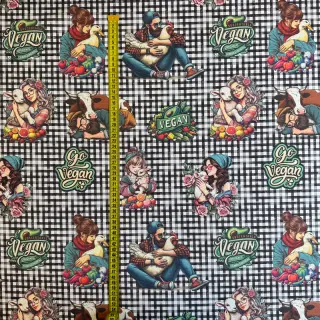 Decoration fabric Vegan black check digital print