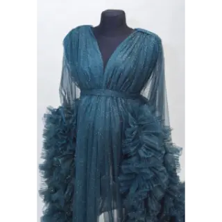 Tulle netting ROYAL SPARKLE petrol gold