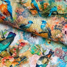 Cotton fabric EMBROIDERY Birdie digital print