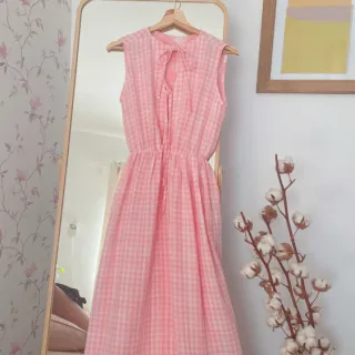 Double gauze/muslin Double sided CHECKS MINI old rose