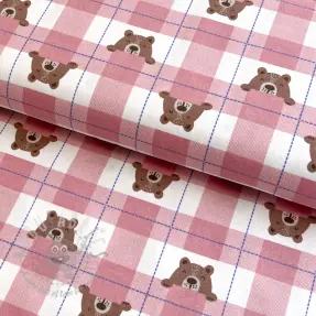 Cotton fabric FLANNEL Bear check light pink