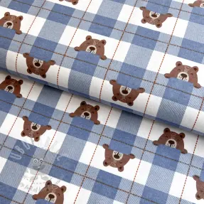 Cotton fabric FLANNEL Bear check jeans