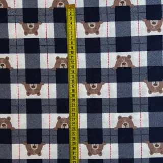 Cotton fabric FLANNEL Bear check navy