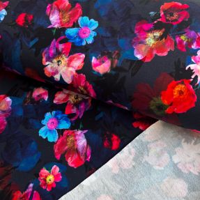 Sweat fabric Wild rose navy digital print
