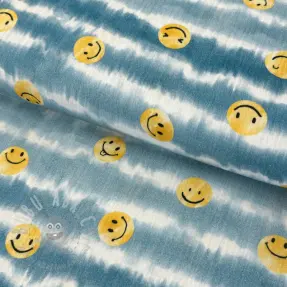 Double gauze/muslin Happy faces jeans digital print