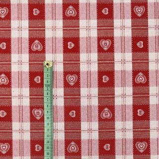 Decoration fabric jacquard DOUBLE FACE Landhaus Heart Check dark red