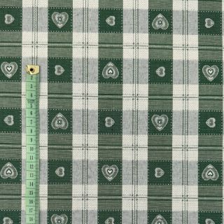 Decoration fabric jacquard DOUBLE FACE Landhaus Heart Check forest green