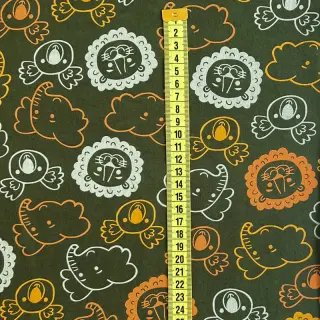 Cotton fabric Safari animals dark green