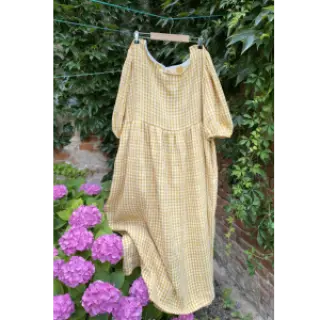 Double gauze/muslin Double sided CHECKS MINI ochre