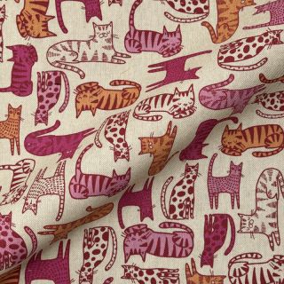 Decoration fabric Linenlook Cat Wildlife Art pink