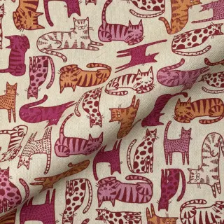 Decoration fabric Linenlook Cat Wildlife Art pink