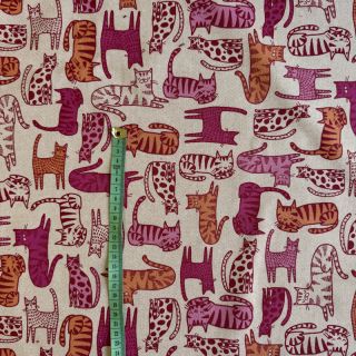 Decoration fabric Linenlook Cat Wildlife Art pink