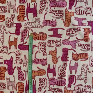 Decoration fabric Linenlook Cat Wildlife Art pink