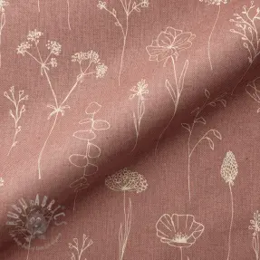 Decoration fabric Linenlook Fine Fragile Flower old rose