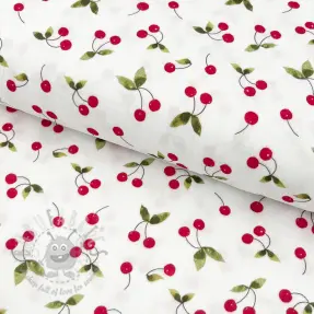 Double gauze/muslin Cherries white digital print