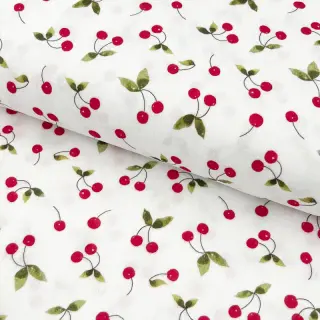 Double gauze/muslin Cherries white digital print