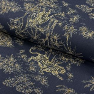 Cotton fabric Acajou indigo PERCALE