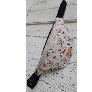 Decoration fabric Linenlook Sweet doggie friends