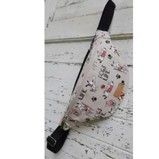 Decoration fabric Linenlook Sweet doggie friends