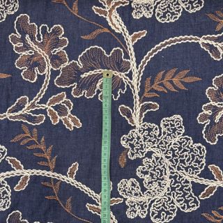 Cotton fabric JEANS Embroidery leaves dark blue