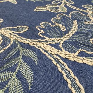 Cotton fabric JEANS Embroidery leaves light blue