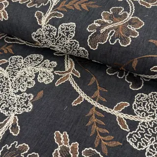 Cotton fabric JEANS Embroidery leaves black